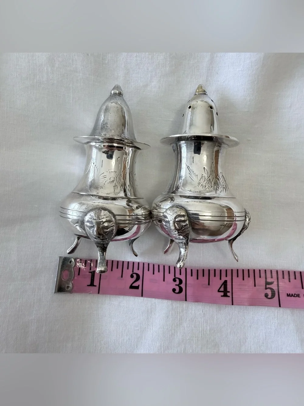 International Silver Co Salt and Pepper Shakers  Hand Made Silverplated India